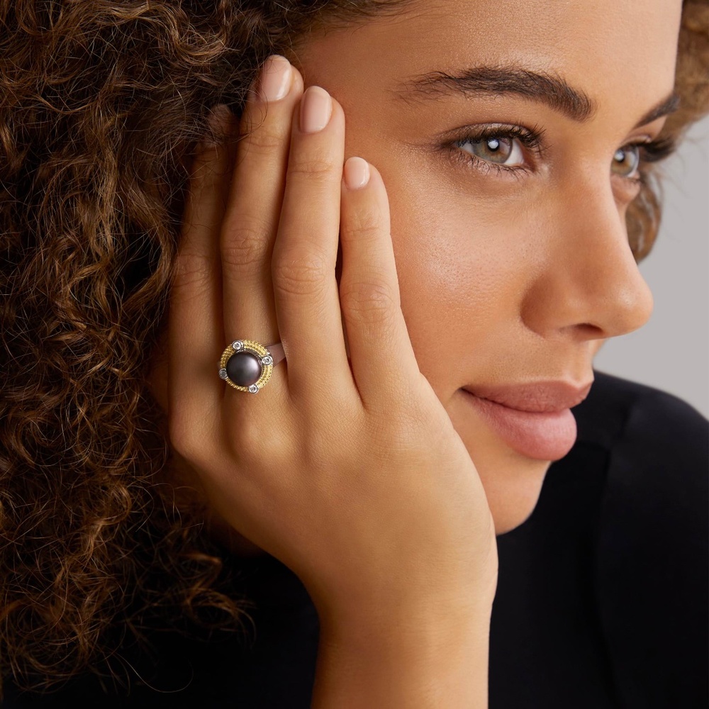 LAGOS Luna Tahitian Black Pearl Diamond Ring in Sterling Silver Size 7 $1,400 - Picture 4 of 4